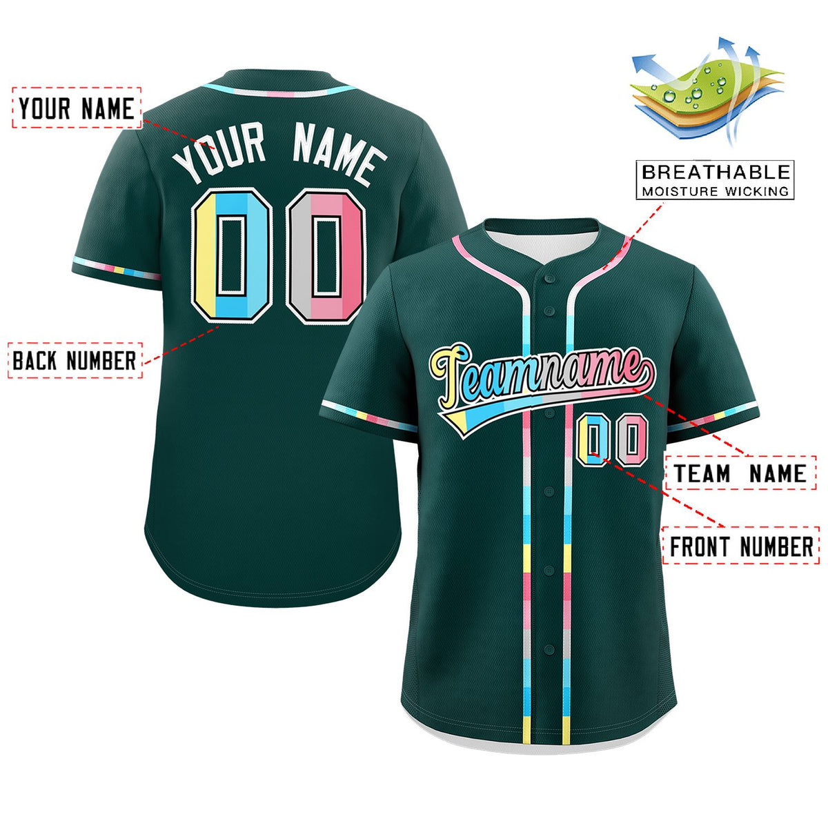 Custom Midnight Green Genderflux For Pride Month Classic Style Authentic Baseball Jersey Limited