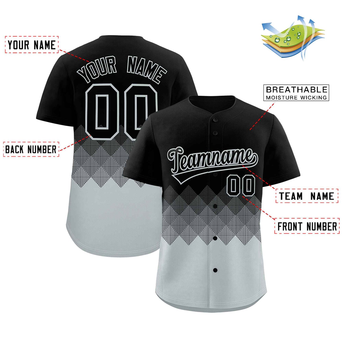 Custom Black Silver Grid Blur Pattern Authentic Baseball Jersey Limited