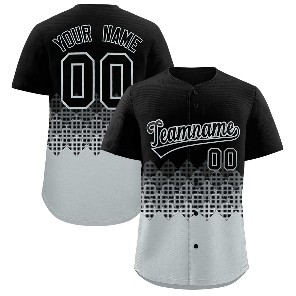 Custom Black Silver Grid Blur Pattern Authentic Baseball Jersey