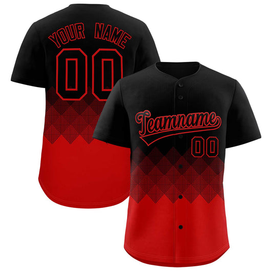 Custom Black Red Grid Blur Pattern Authentic Baseball Jersey