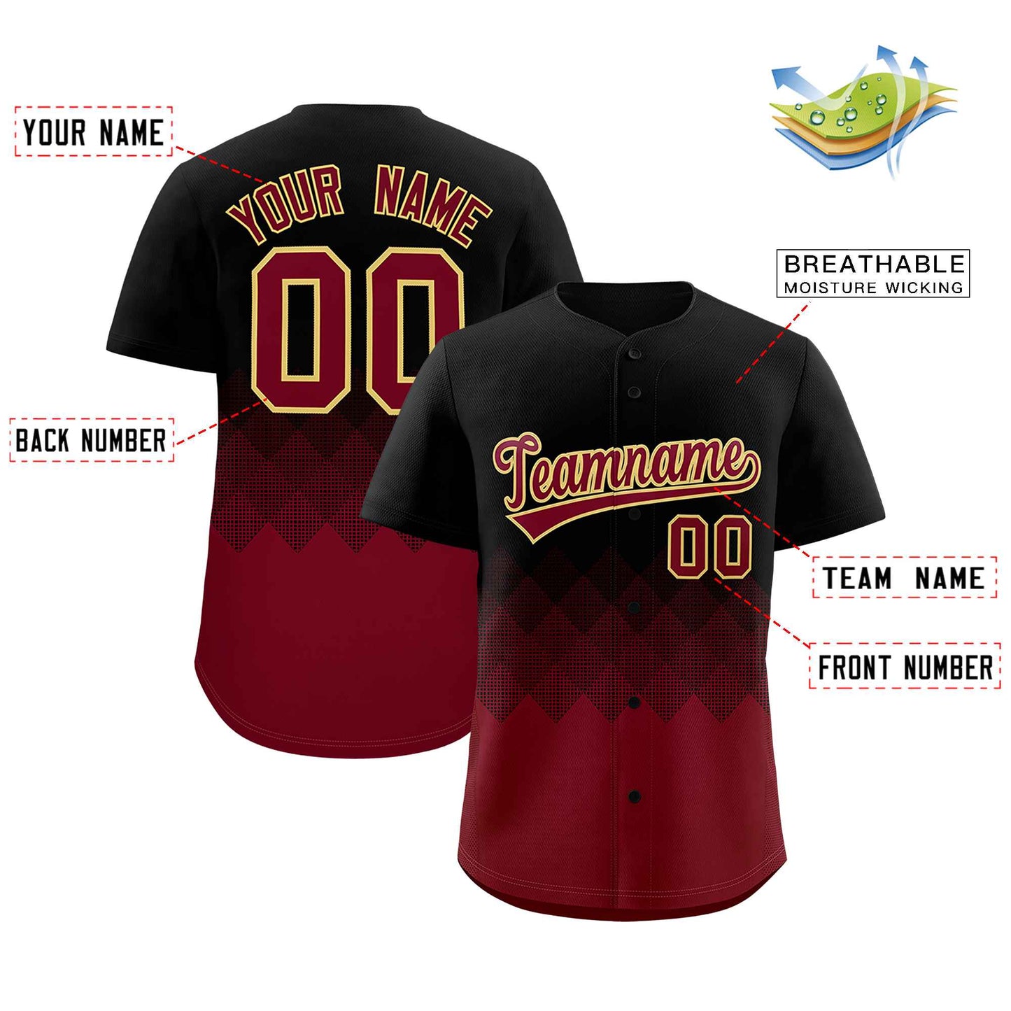 Custom Black Crimson Grid Blur Pattern Authentic Baseball Jersey Limited