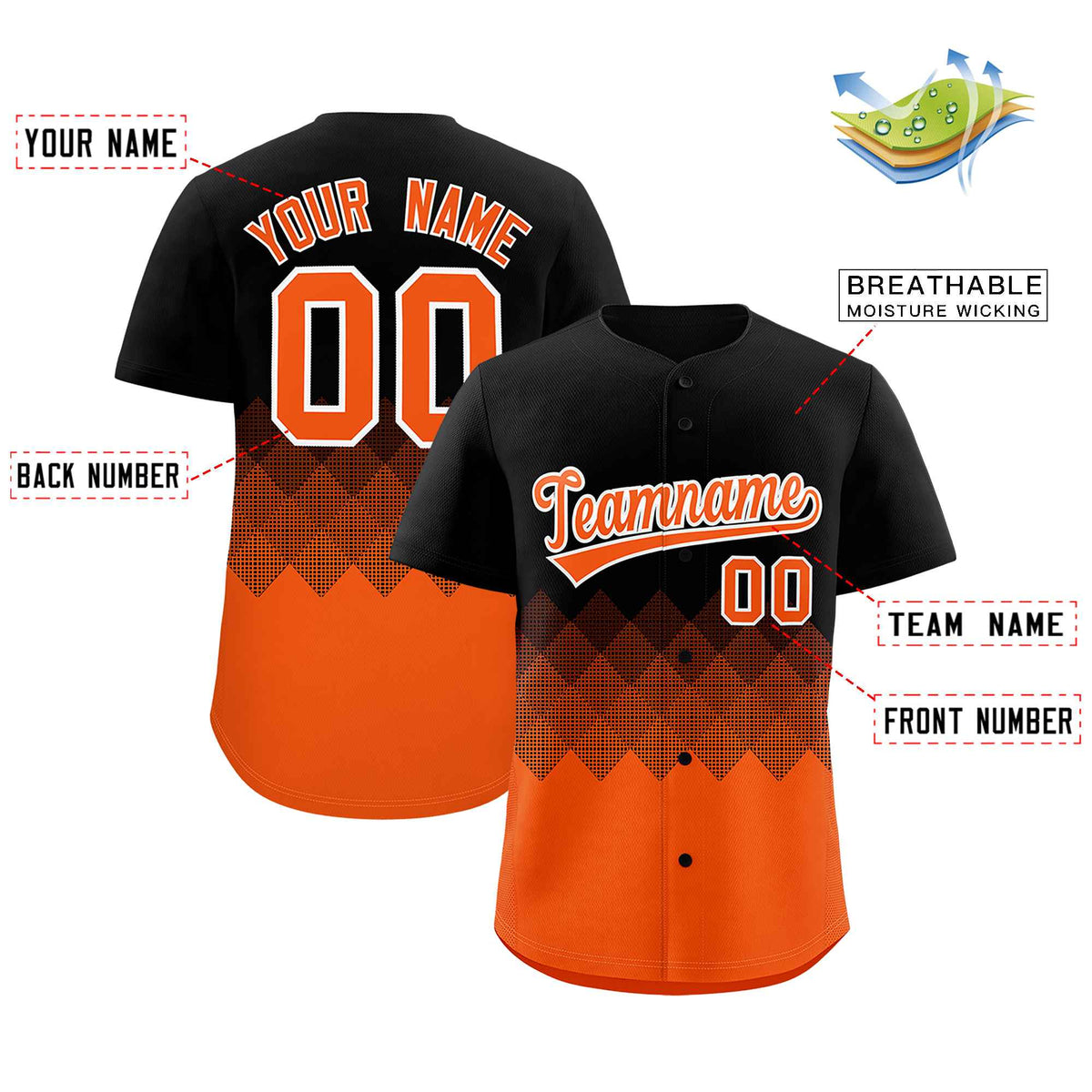 Custom Black Orange Grid Blur Pattern Authentic Baseball Jersey Limited