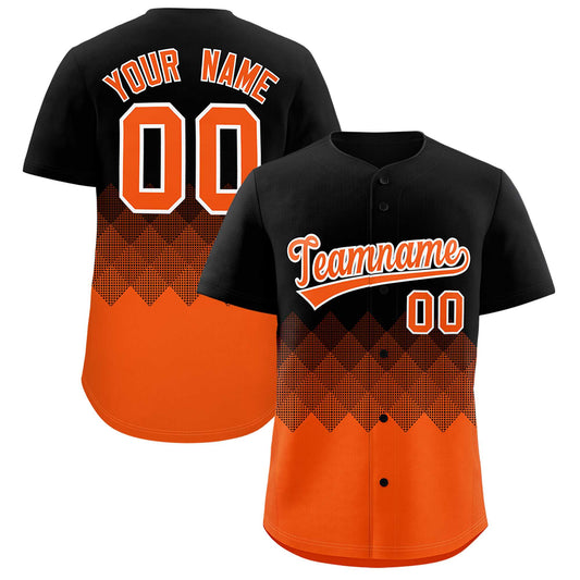 Custom Black Orange Grid Blur Pattern Authentic Baseball Jersey