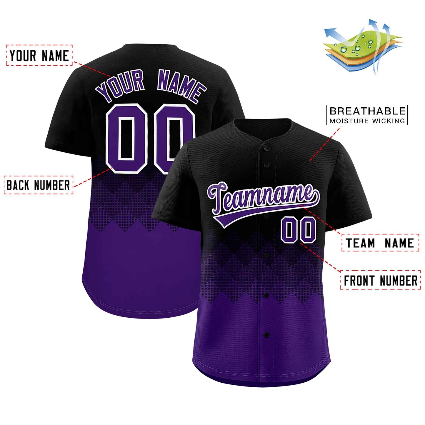 Custom Black Purple Grid Blur Pattern Authentic Baseball Jersey Limited