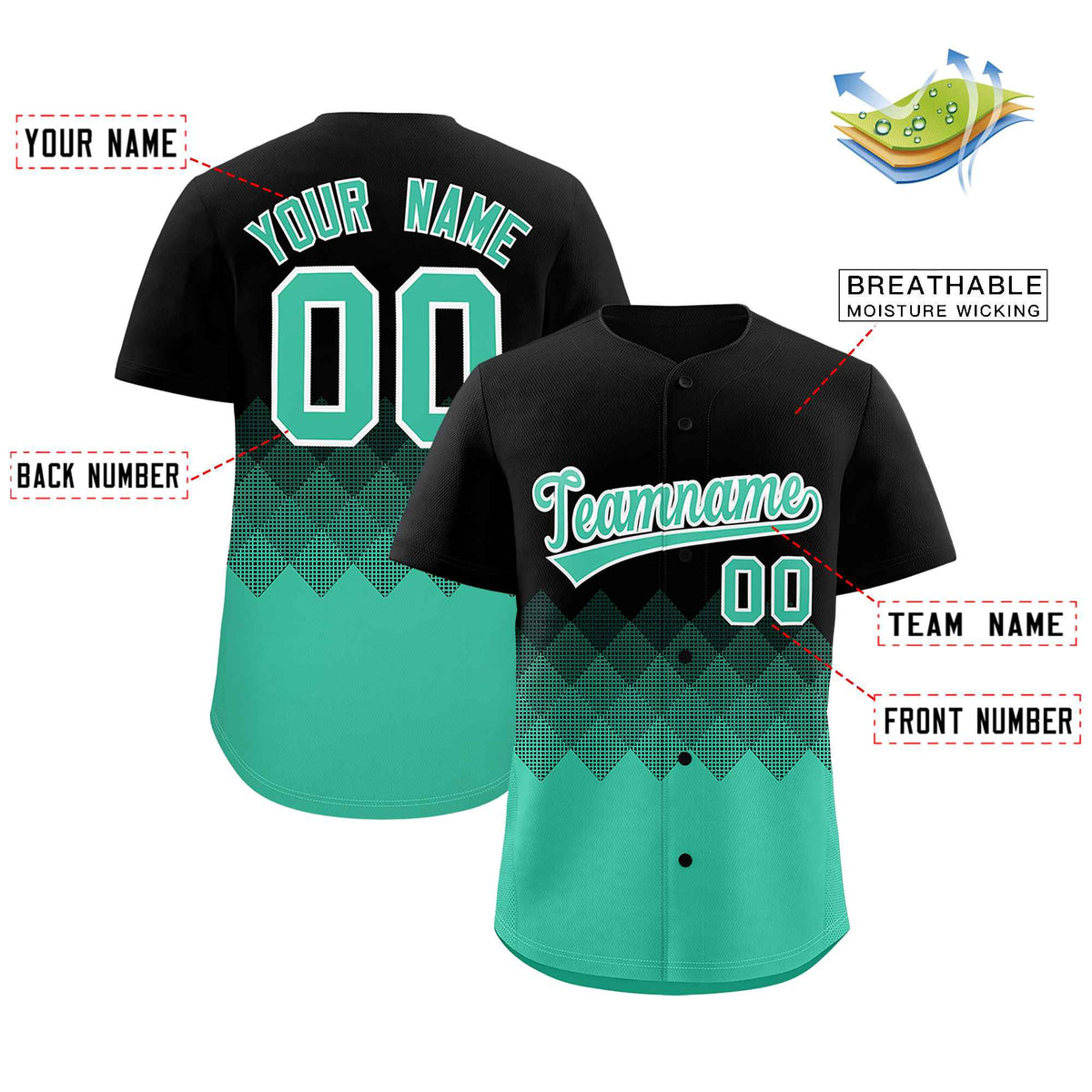 Custom Black Bright Green Grid Blur Pattern Authentic Baseball Jersey Limited