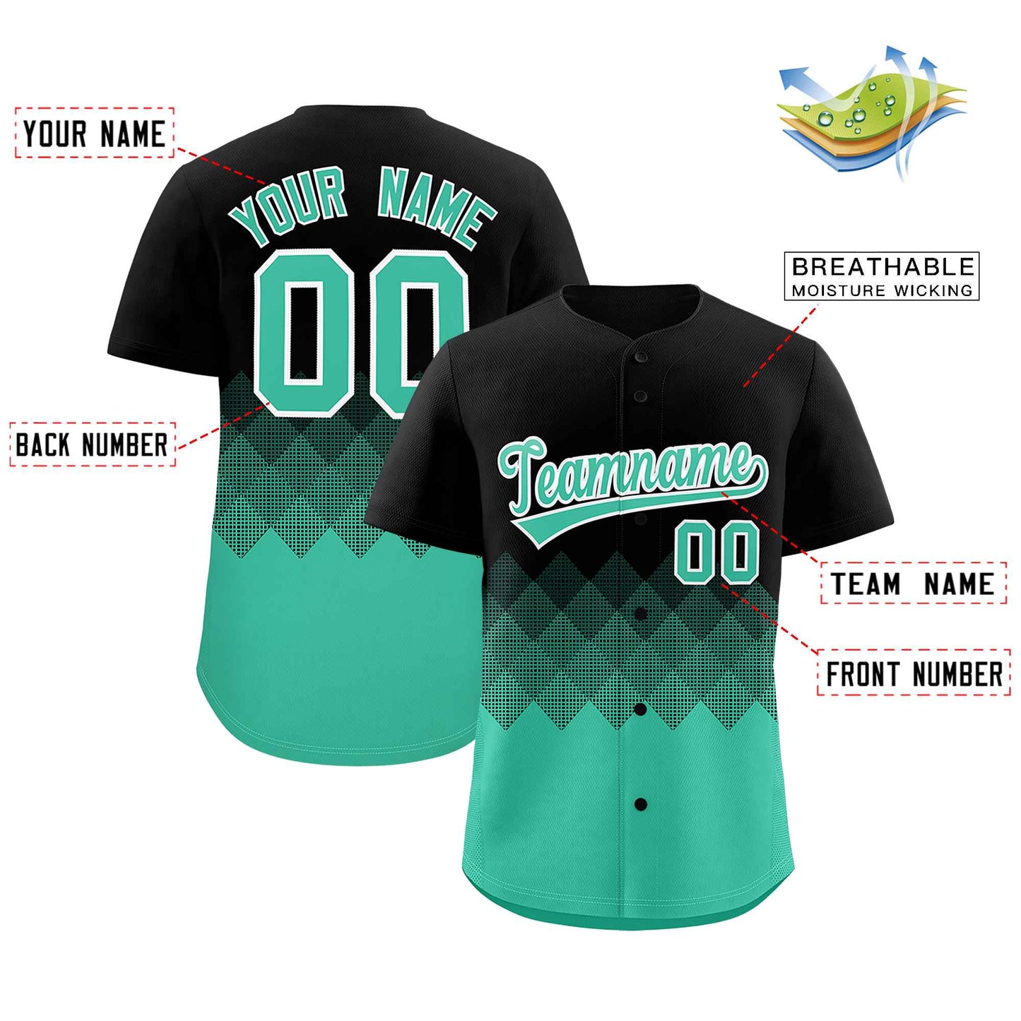 Custom Black Bright Green Grid Blur Pattern Authentic Baseball Jersey Limited