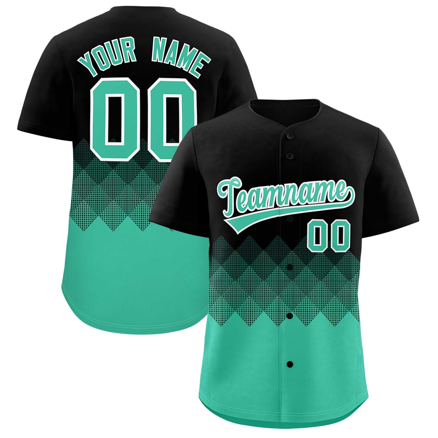 Custom Black Bright Green Grid Blur Pattern Authentic Baseball Jersey