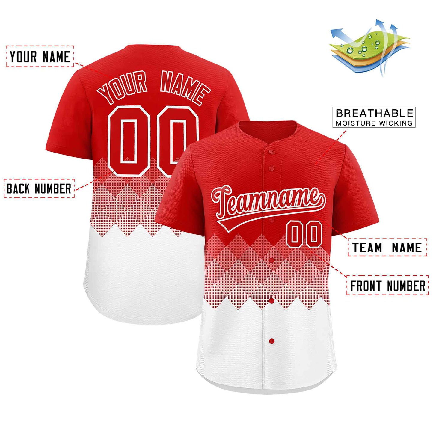 Custom Red White Grid Blur Pattern Authentic Baseball Jersey Limited