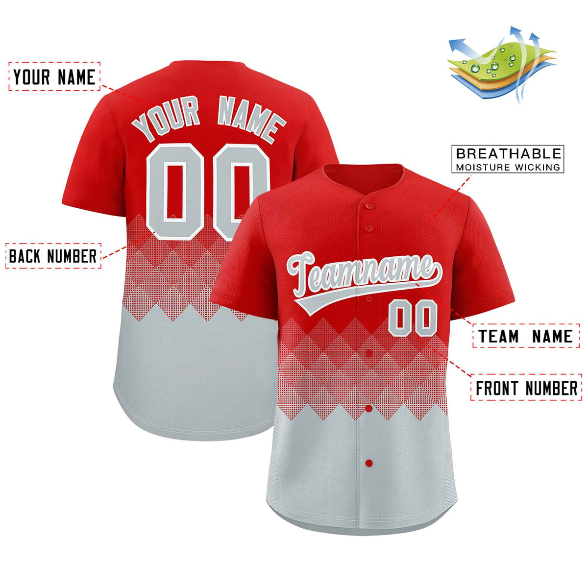 Custom Red Silver Grid Blur Pattern Authentic Baseball Jersey Limited