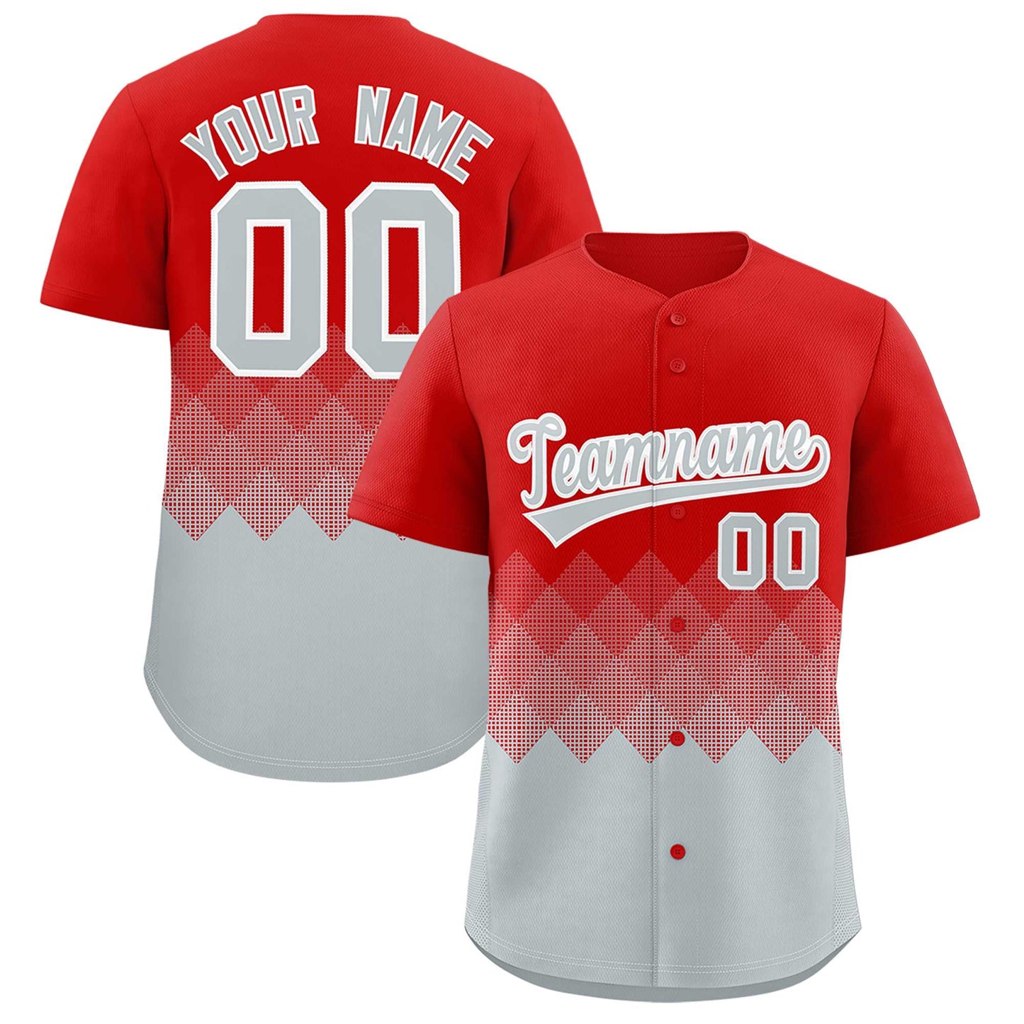 Custom Red Silver Grid Blur Pattern Authentic Baseball Jersey