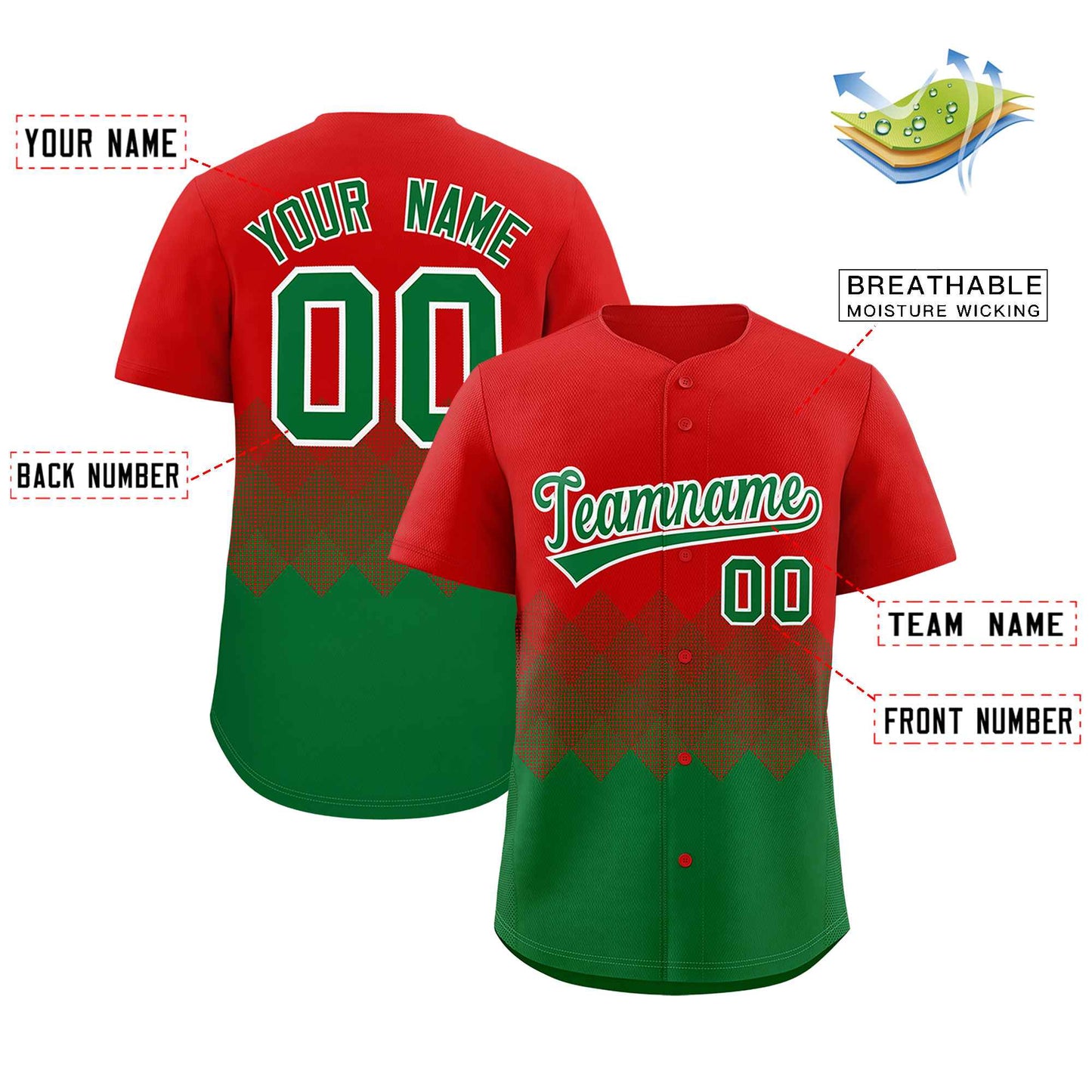 Custom Red Kelly Green Grid Blur Pattern Authentic Baseball Jersey Limited