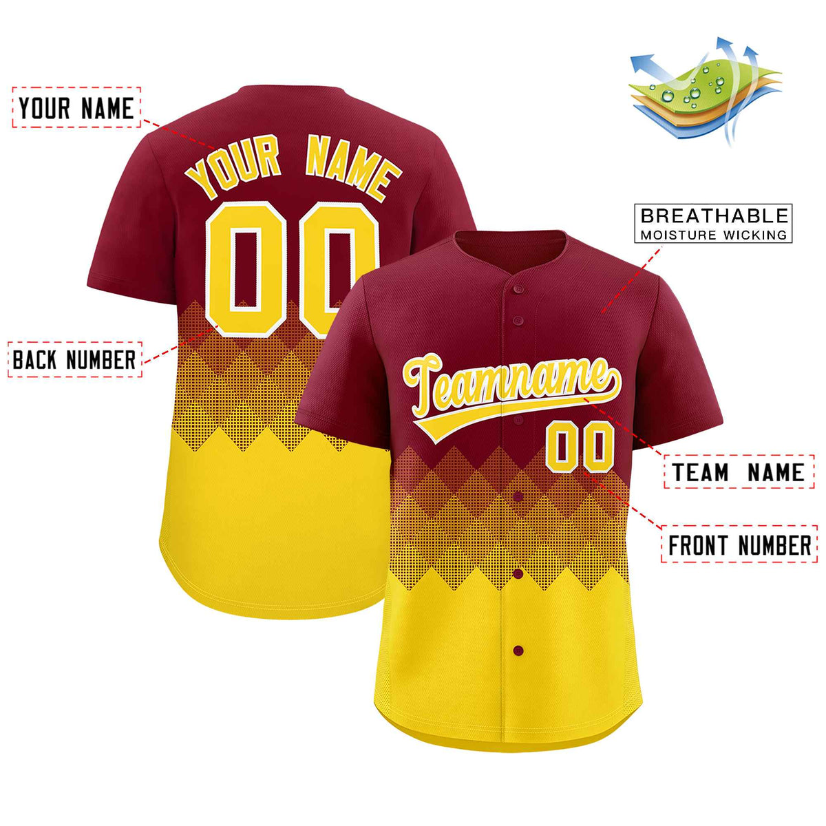 Custom Crimson Gold Grid Blur Pattern Authentic Baseball Jersey Limited
