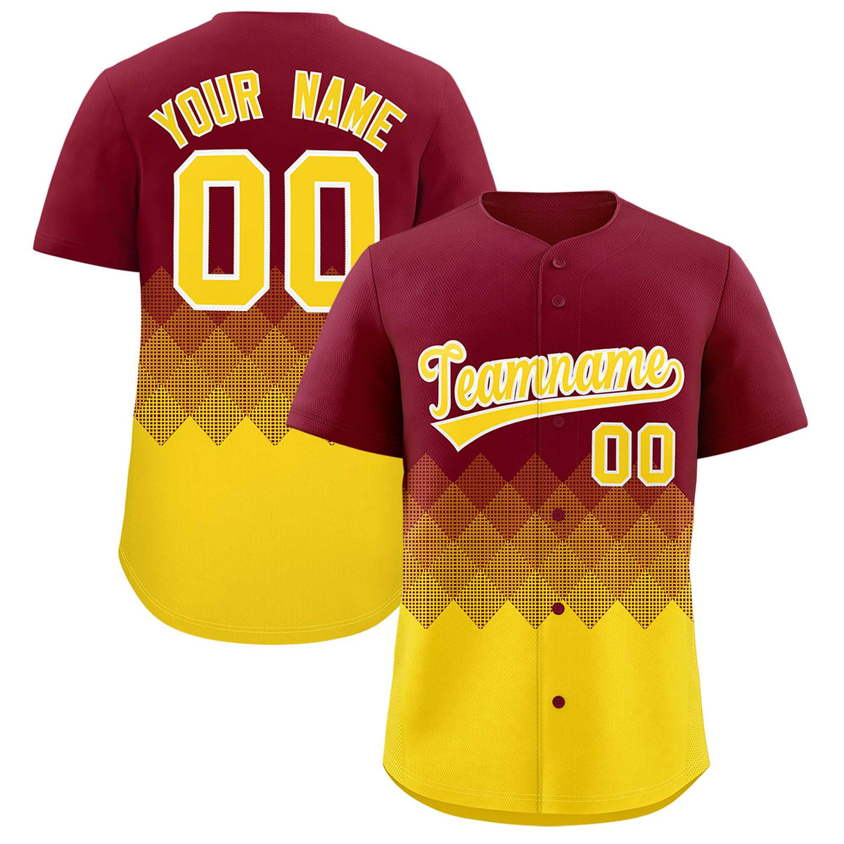Custom Crimson Gold Grid Blur Pattern Authentic Baseball Jersey