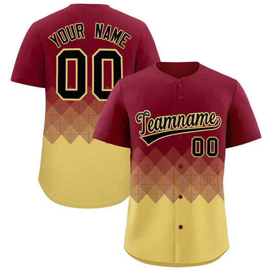 Custom Crimson Khaki Grid Blur Pattern Authentic Baseball Jersey