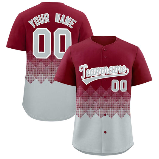 Custom Crimson Silver Grid Blur Pattern Authentic Baseball Jersey