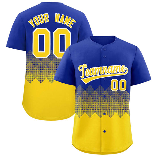 Custom Royal Gold Grid Blur Pattern Authentic Baseball Jersey