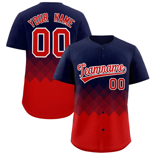 Custom Navy Red Grid Blur Pattern Authentic Baseball Jersey