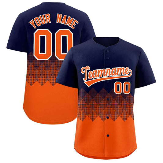 Custom Navy Orange Grid Blur Pattern Authentic Baseball Jersey