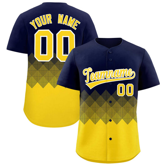 Custom Navy Gold Grid Blur Pattern Authentic Baseball Jersey