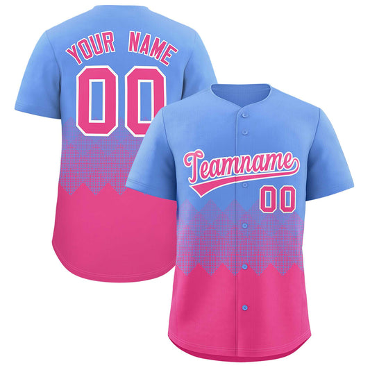 Custom Light Blue Pink Grid Blur Pattern Authentic Baseball Jersey