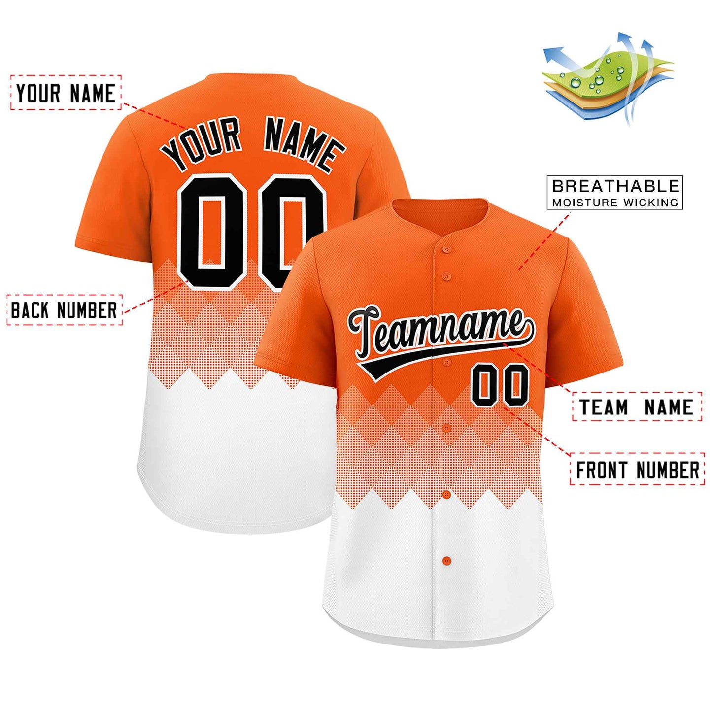 Custom Orange White Grid Blur Pattern Authentic Baseball Jersey Limited