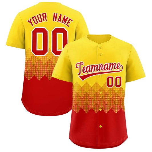 Custom Gold Red Grid Blur Pattern Authentic Baseball Jersey