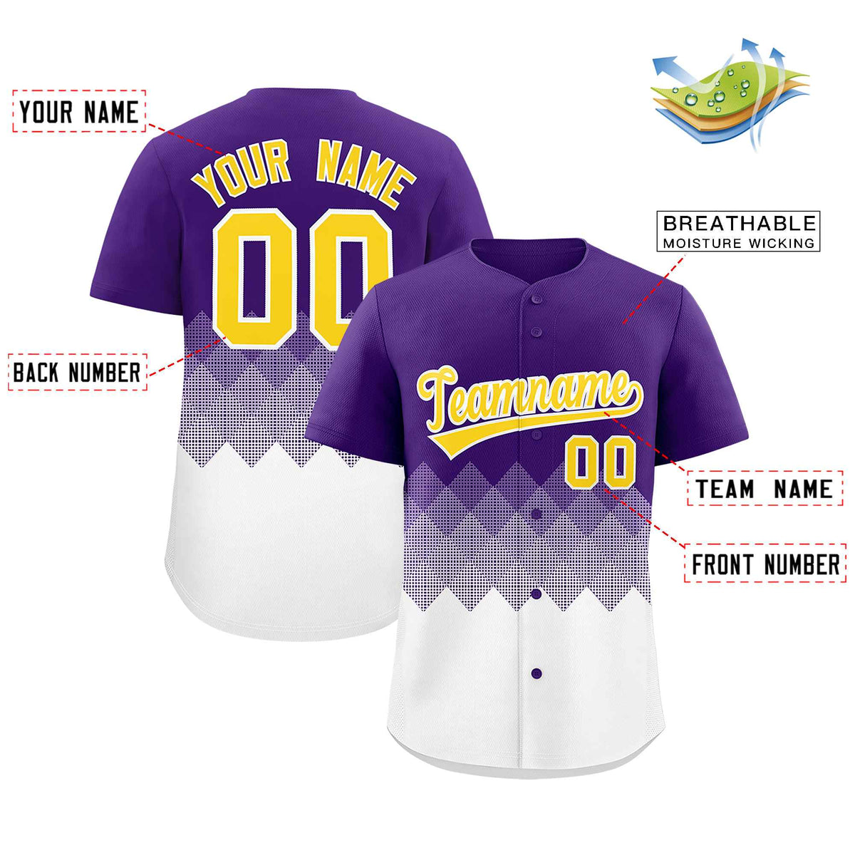 Custom Purple White Grid Blur Pattern Authentic Baseball Jersey Limited