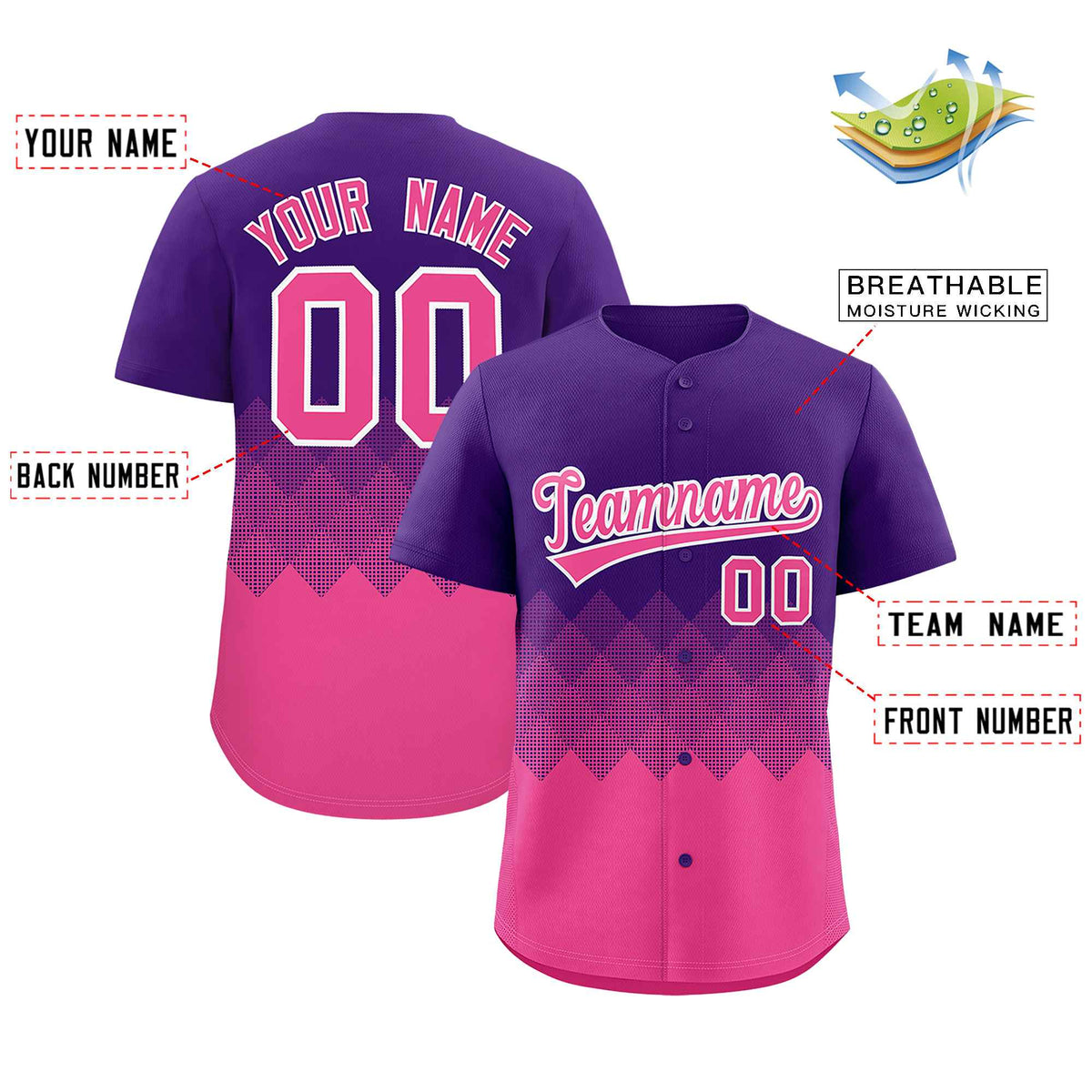 Custom Purple Pink Grid Blur Pattern Authentic Baseball Jersey Limited