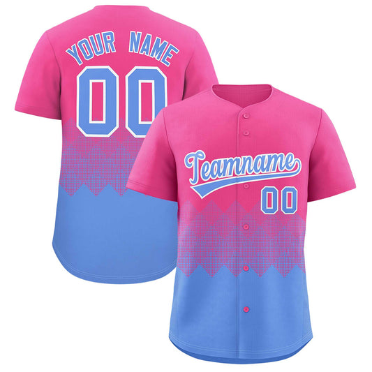 Custom Pink Light Blue Grid Blur Pattern Authentic Baseball Jersey