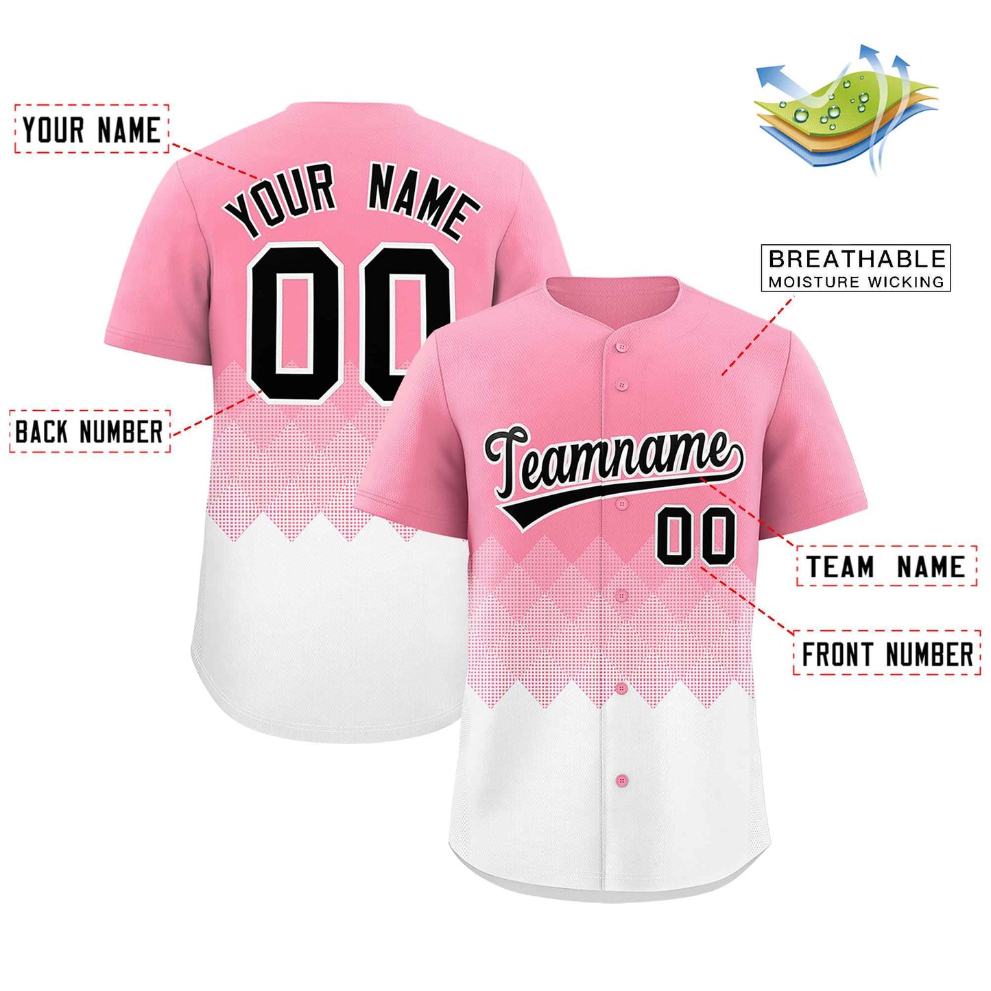 Custom Light Pink White Grid Blur Pattern Authentic Baseball Jersey Limited