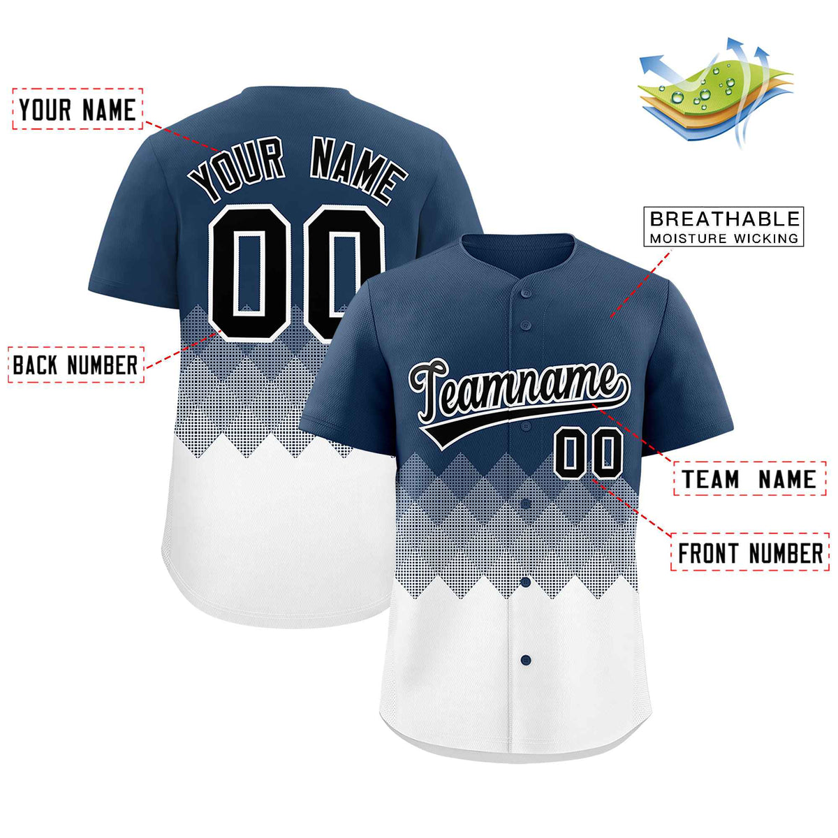 Custom Midnight Blue White Grid Blur Pattern Authentic Baseball Jersey Limited