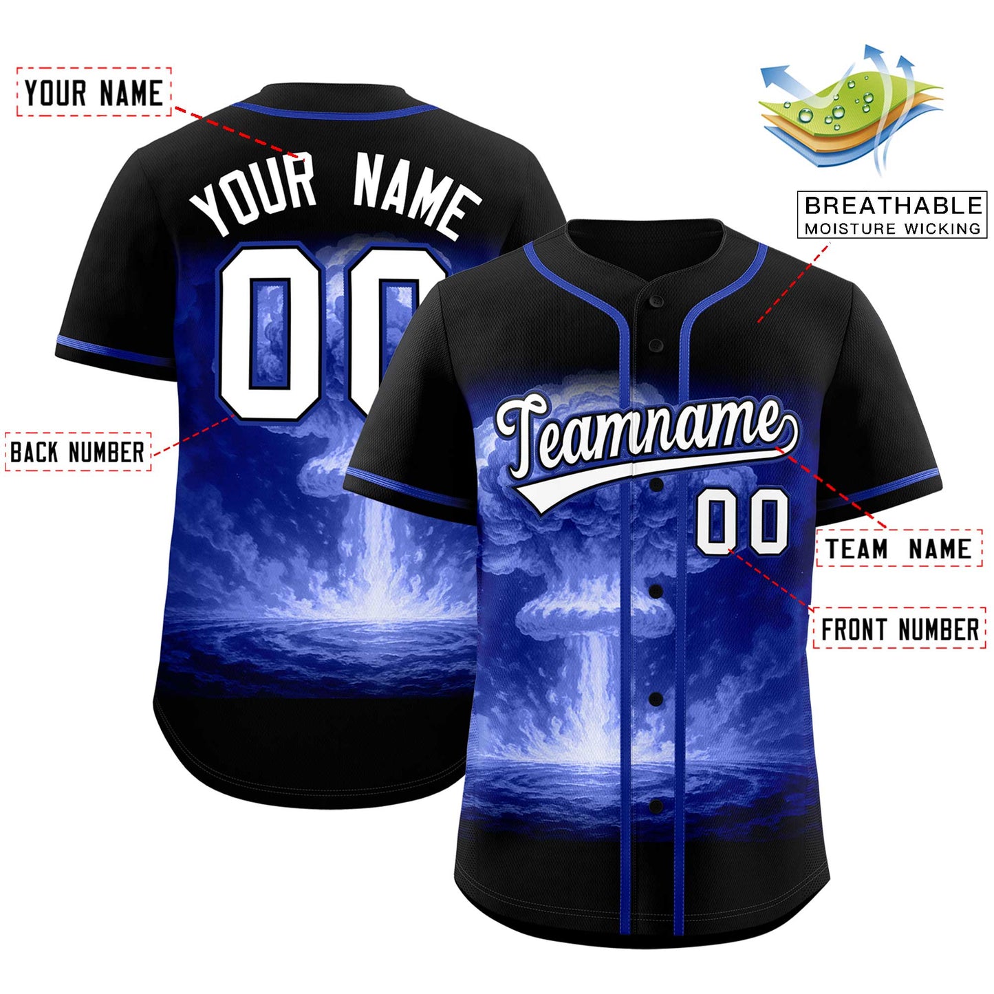 Custom Black Royal Full Button Nuclear Blast Graffiti Pattern Authentic Baseball Jersey Limited