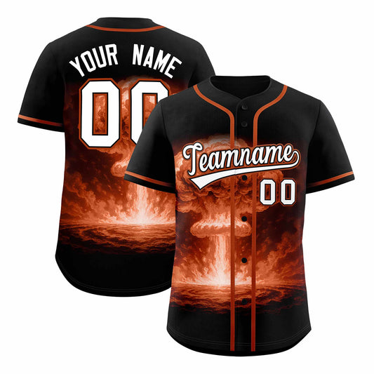 Custom Black Texas Orange Full Button Nuclear Blast Graffiti Pattern Authentic Baseball Jersey