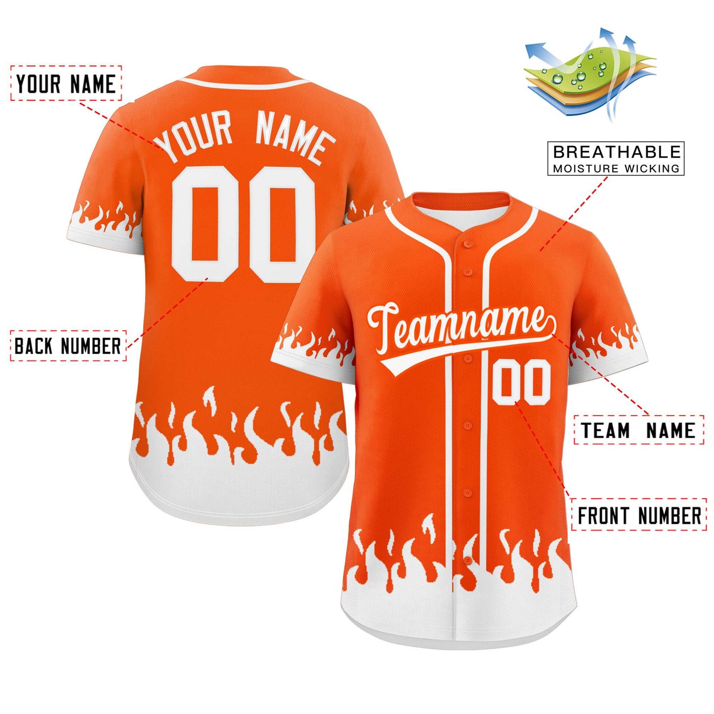Custom Orange White Personalized Flame Graffiti Pattern Authentic Baseball Jersey Limited