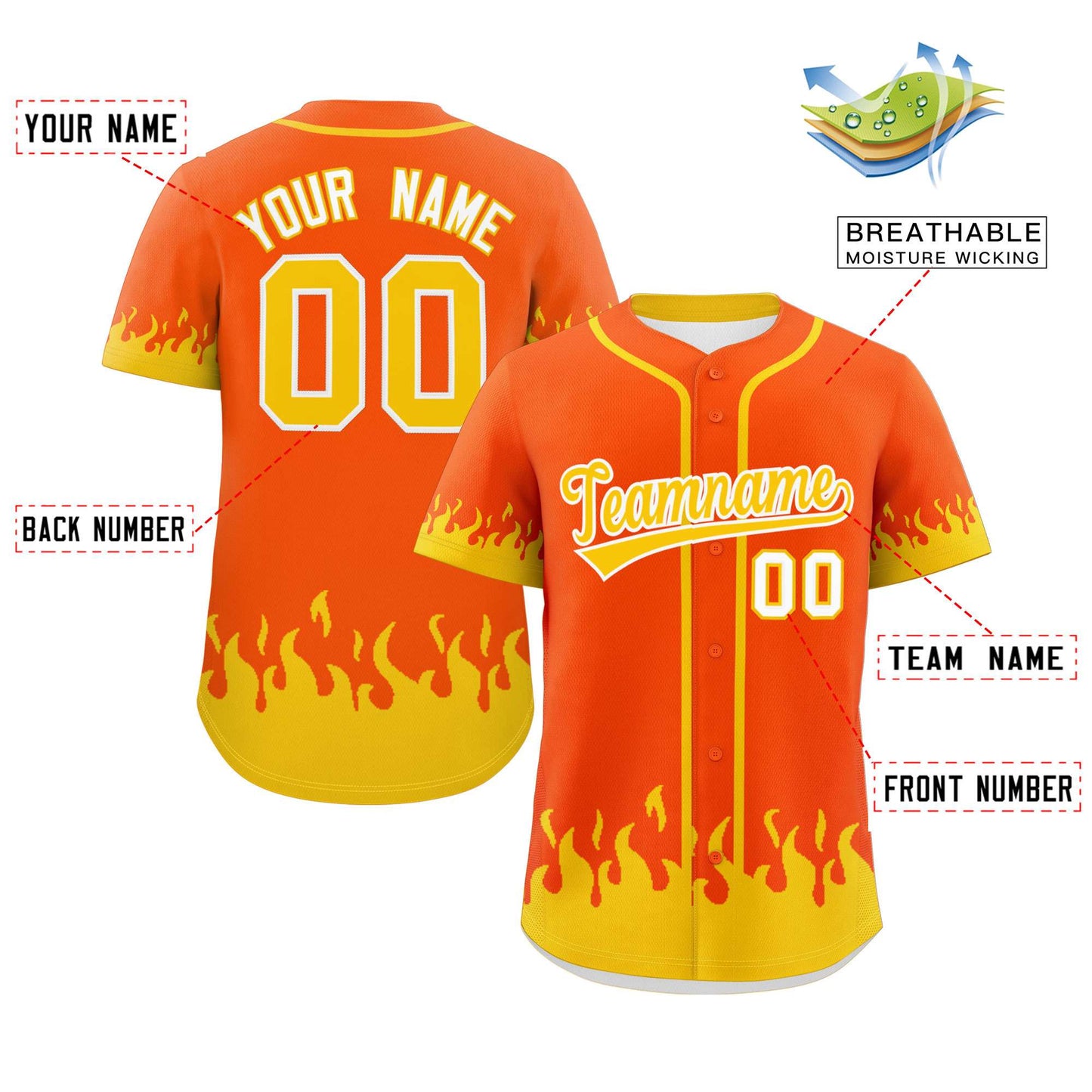 Custom Orange Gold Personalized Flame Graffiti Pattern Authentic Baseball Jersey Limited