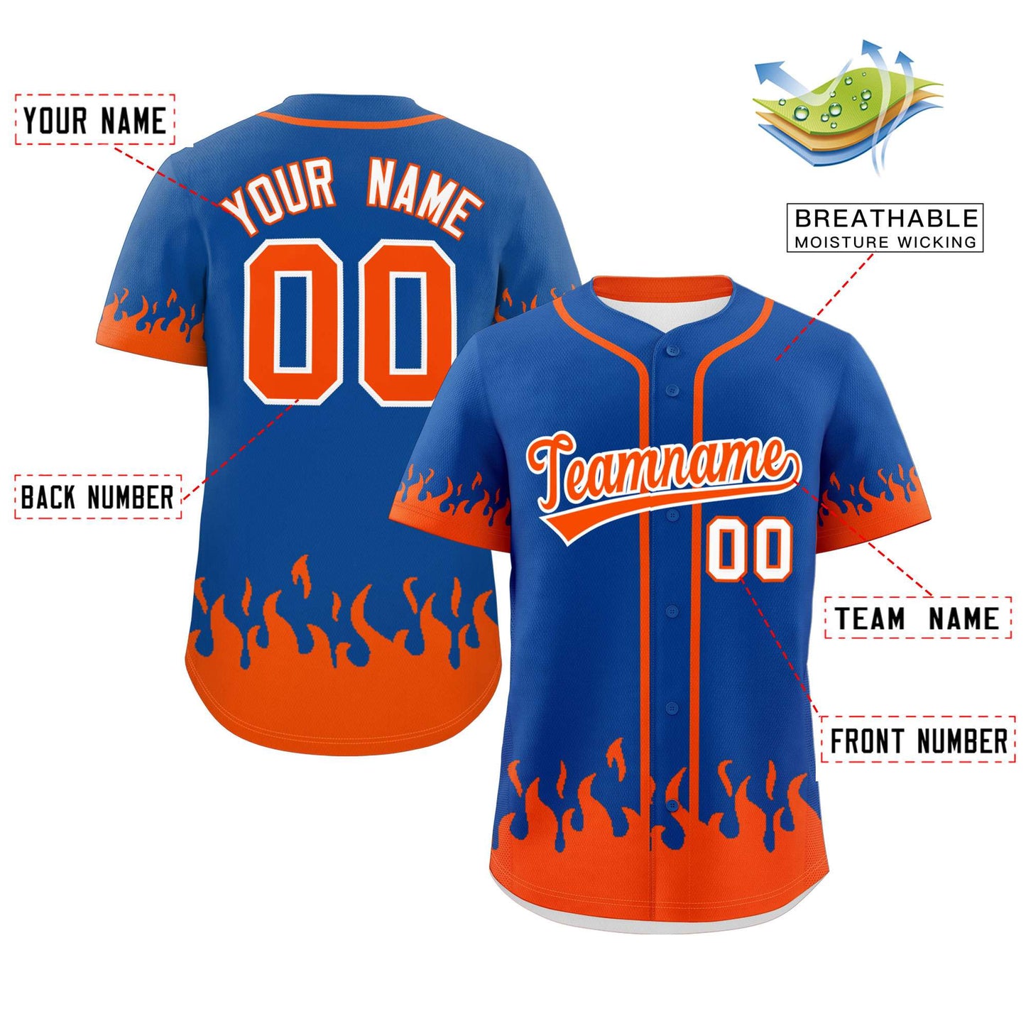 Custom Royal Orange Personalized Flame Graffiti Pattern Authentic Baseball Jersey Limited
