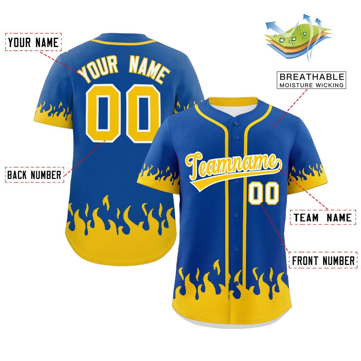 Custom Royal Gold Personalized Flame Graffiti Pattern Authentic Baseball Jersey Limited