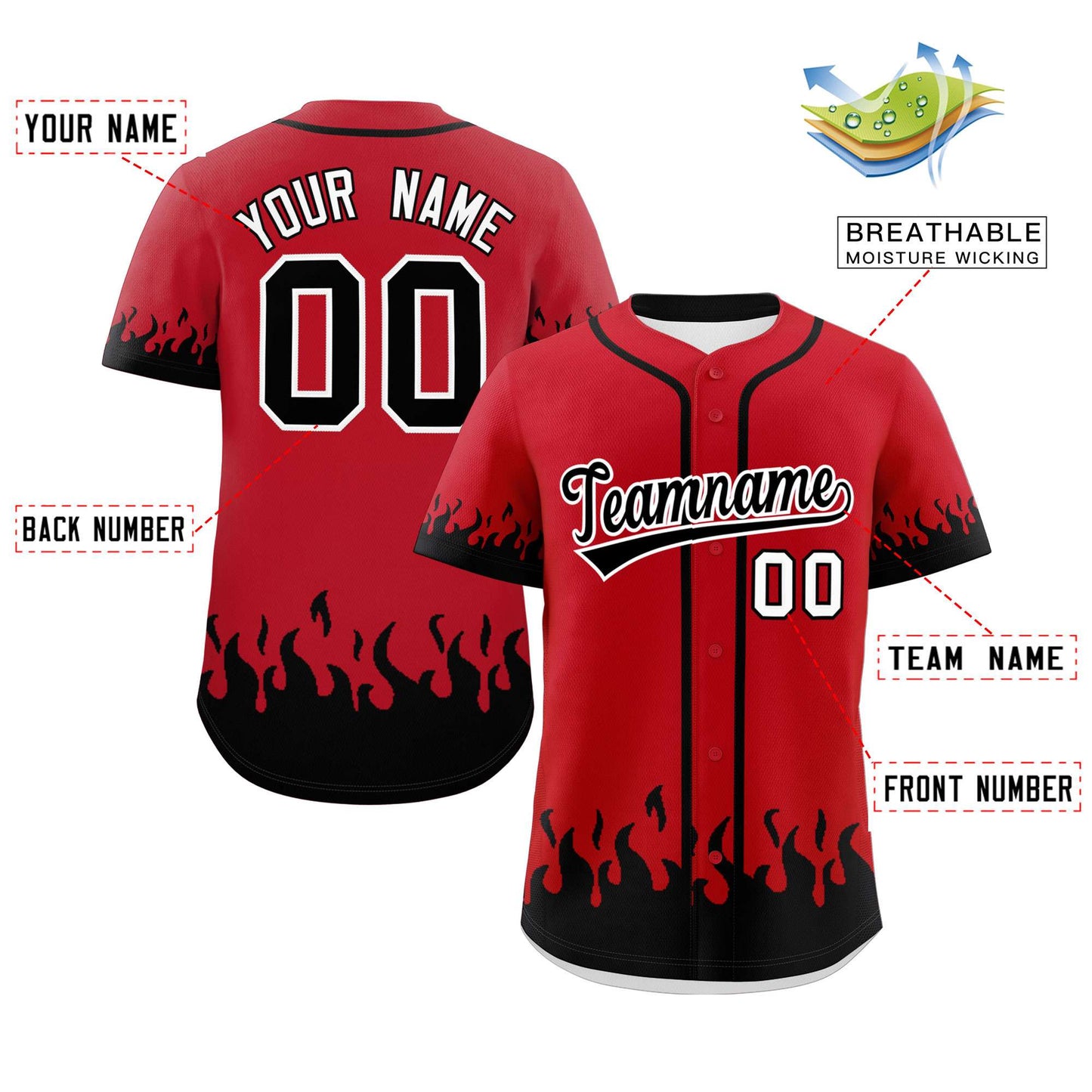 Custom Red Black Personalized Flame Graffiti Pattern Authentic Baseball Jersey Limited