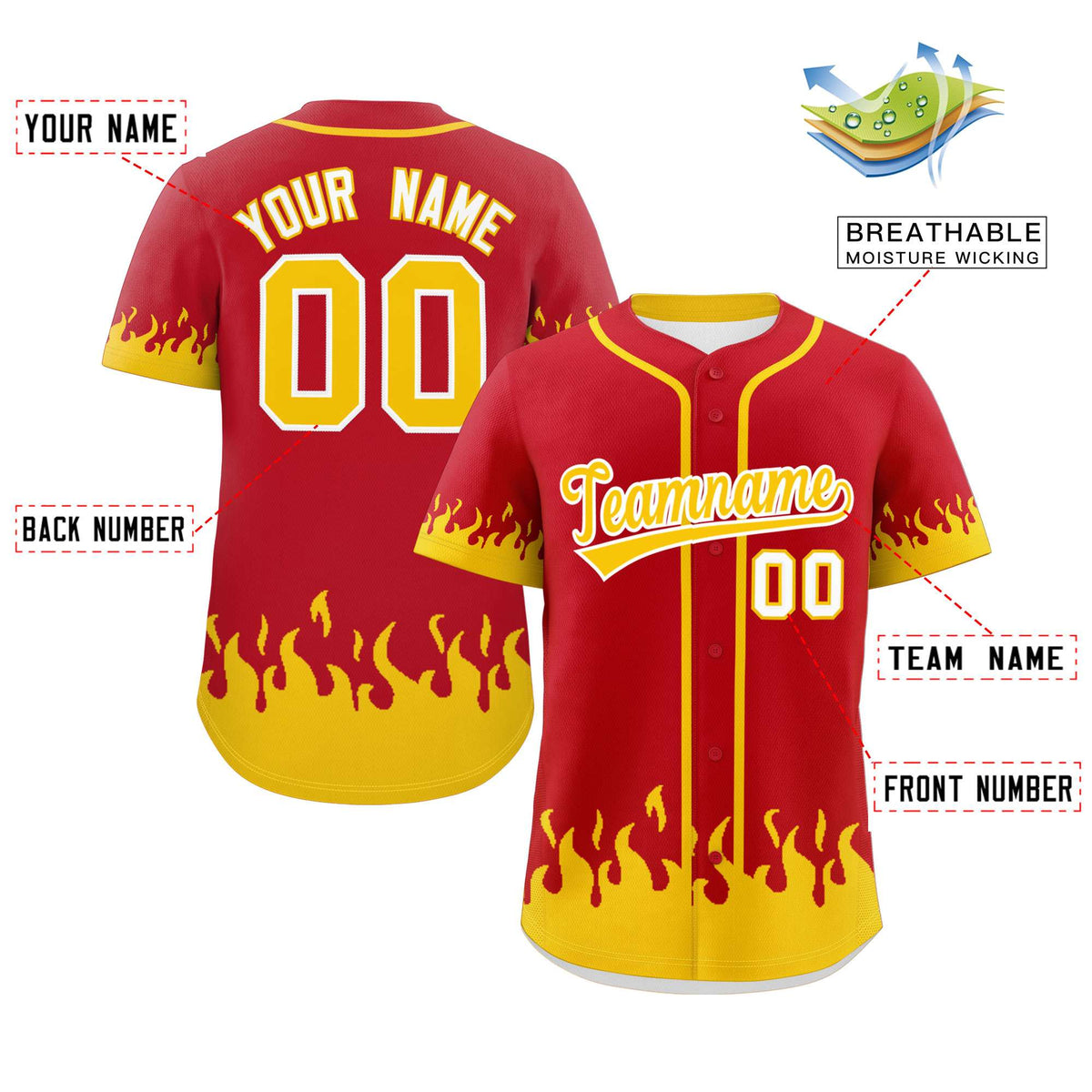 Custom Red Gold Personalized Flame Graffiti Pattern Authentic Baseball Jersey Limited