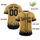 Custom Old Gold Black Personalized Flame Graffiti Pattern Authentic Baseball Jersey Limited