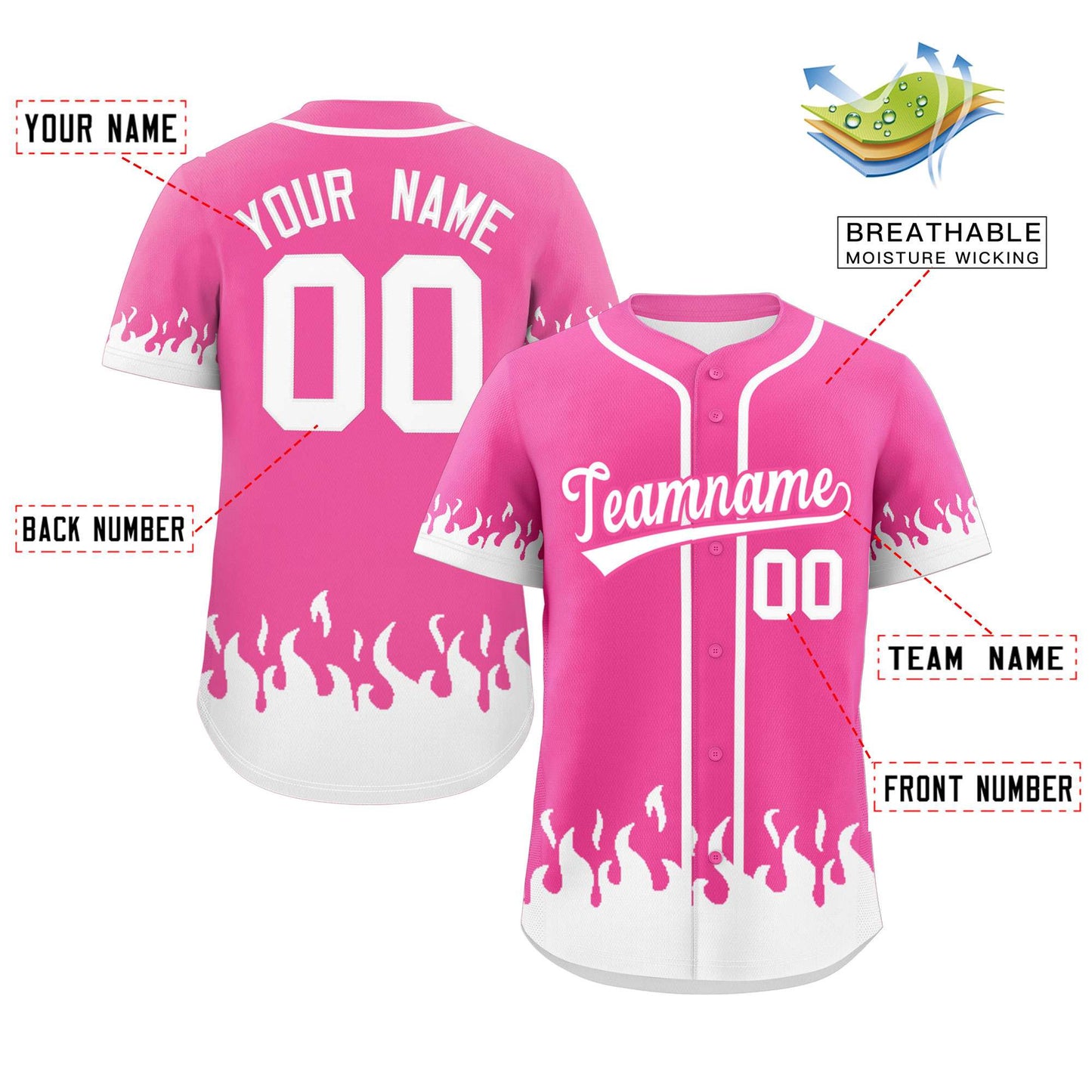 Custom Pink White Personalized Flame Graffiti Pattern Authentic Baseball Jersey Limited