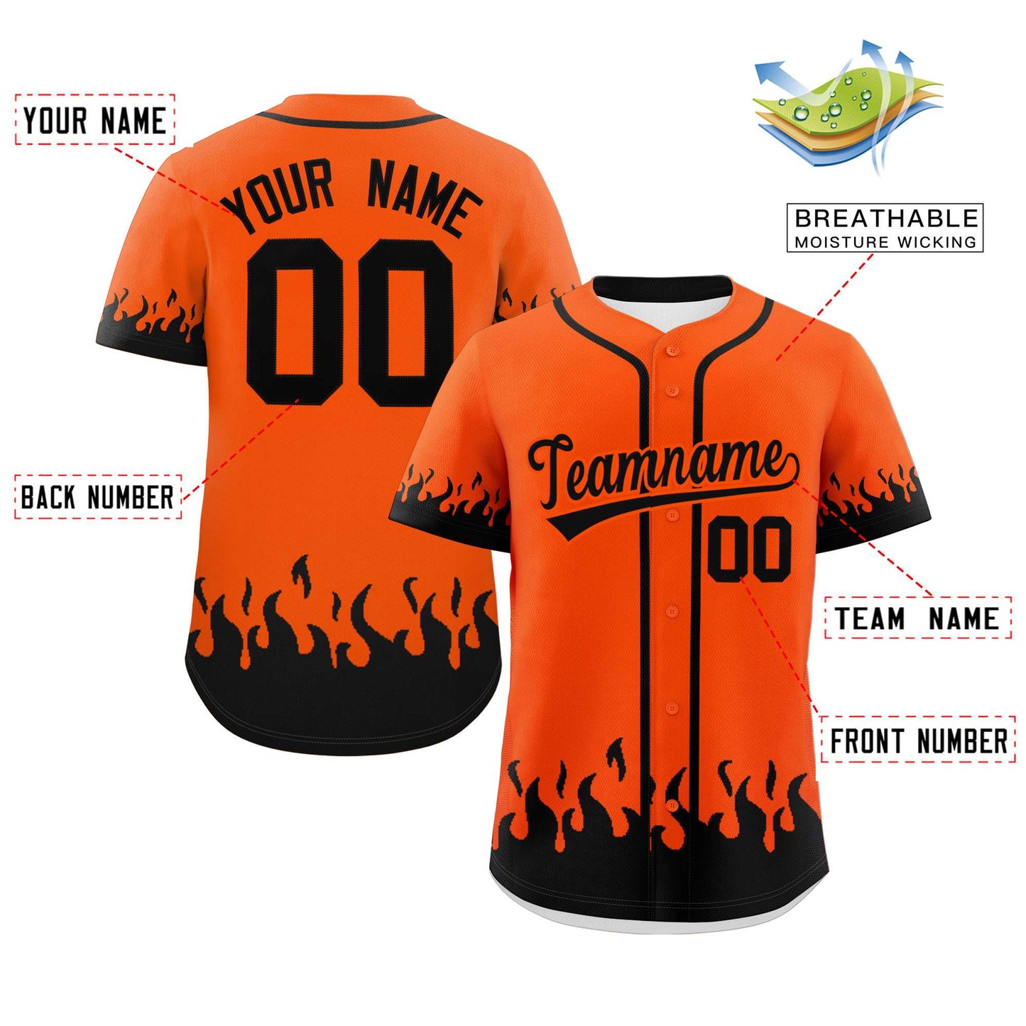 Custom Orange Black Personalized Flame Graffiti Pattern Authentic Baseball Jersey Limited