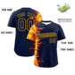Custom Navy Personalized 3D Flame Design Authentic Baseball Jersey Limited