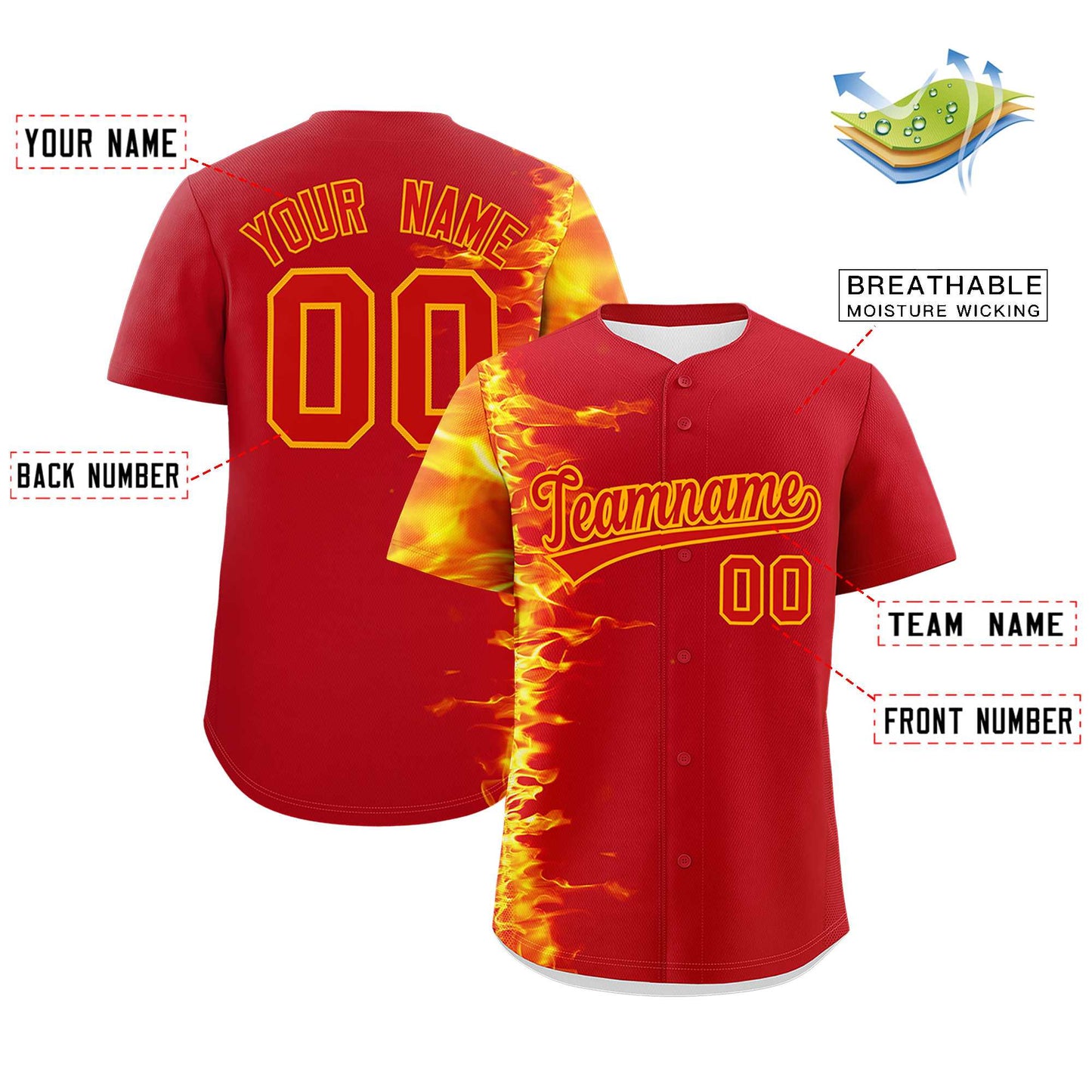Custom Red Personalized 3D Flame Design Authentic Baseball Jersey Limited