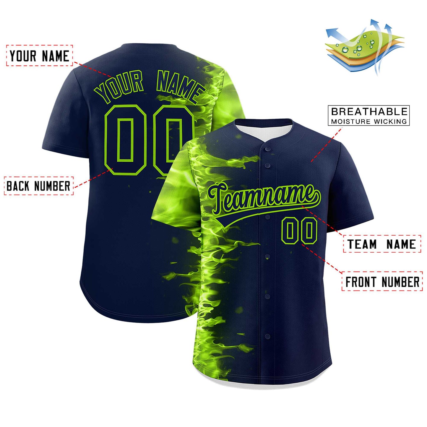 Custom Navy Personalized 3D Flame Design Authentic Baseball Jersey Limited