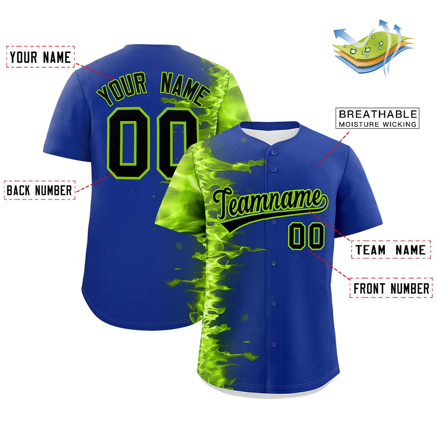 Custom Royal Personalized 3D Flame Design Authentic Baseball Jersey Limited