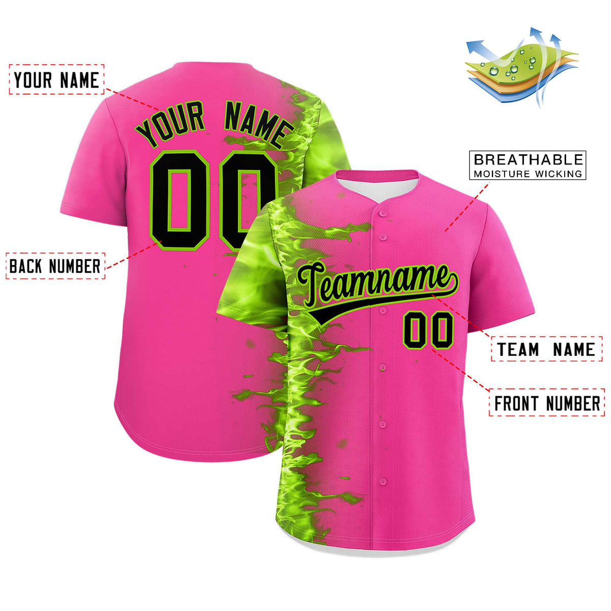 Custom Pink Personalized 3D Flame Design Authentic Baseball Jersey Limited