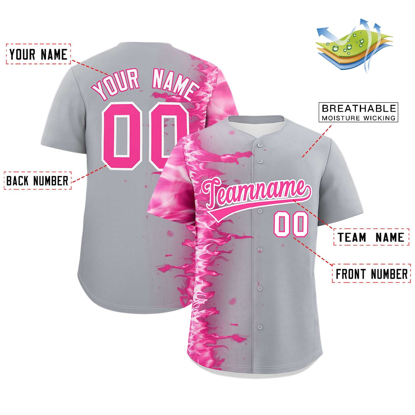 Custom Gray Personalized 3D Flame Design Authentic Baseball Jersey Limited