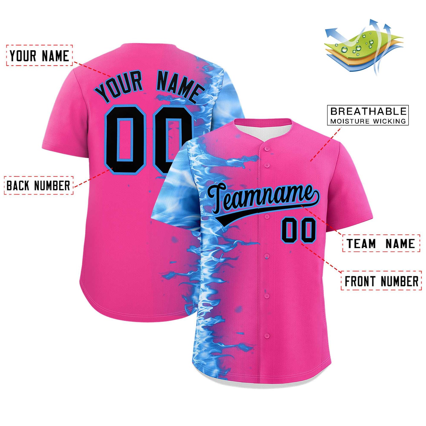 Custom Pink Personalized 3D Flame Design Authentic Baseball Jersey Limited