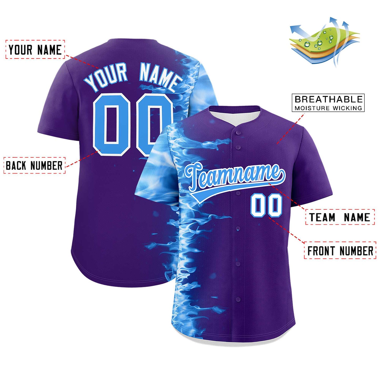 Custom Purple Personalized 3D Flame Design Authentic Baseball Jersey Limited